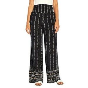 Three Dots Black and White Patterned Wide-Leg Pants